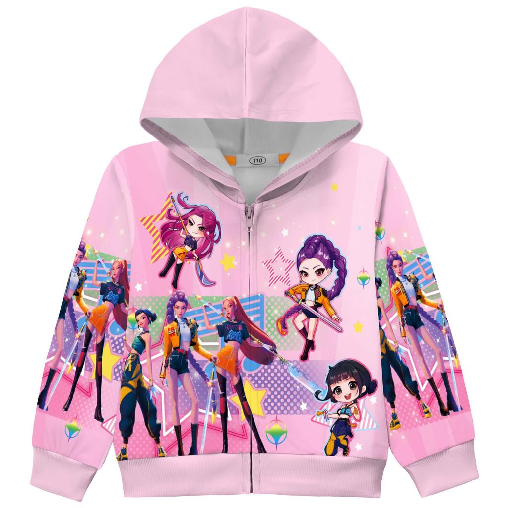 Girl Hunting Group Digital Printing Medium and Large Girls Coat Zipper Hooded Jacket