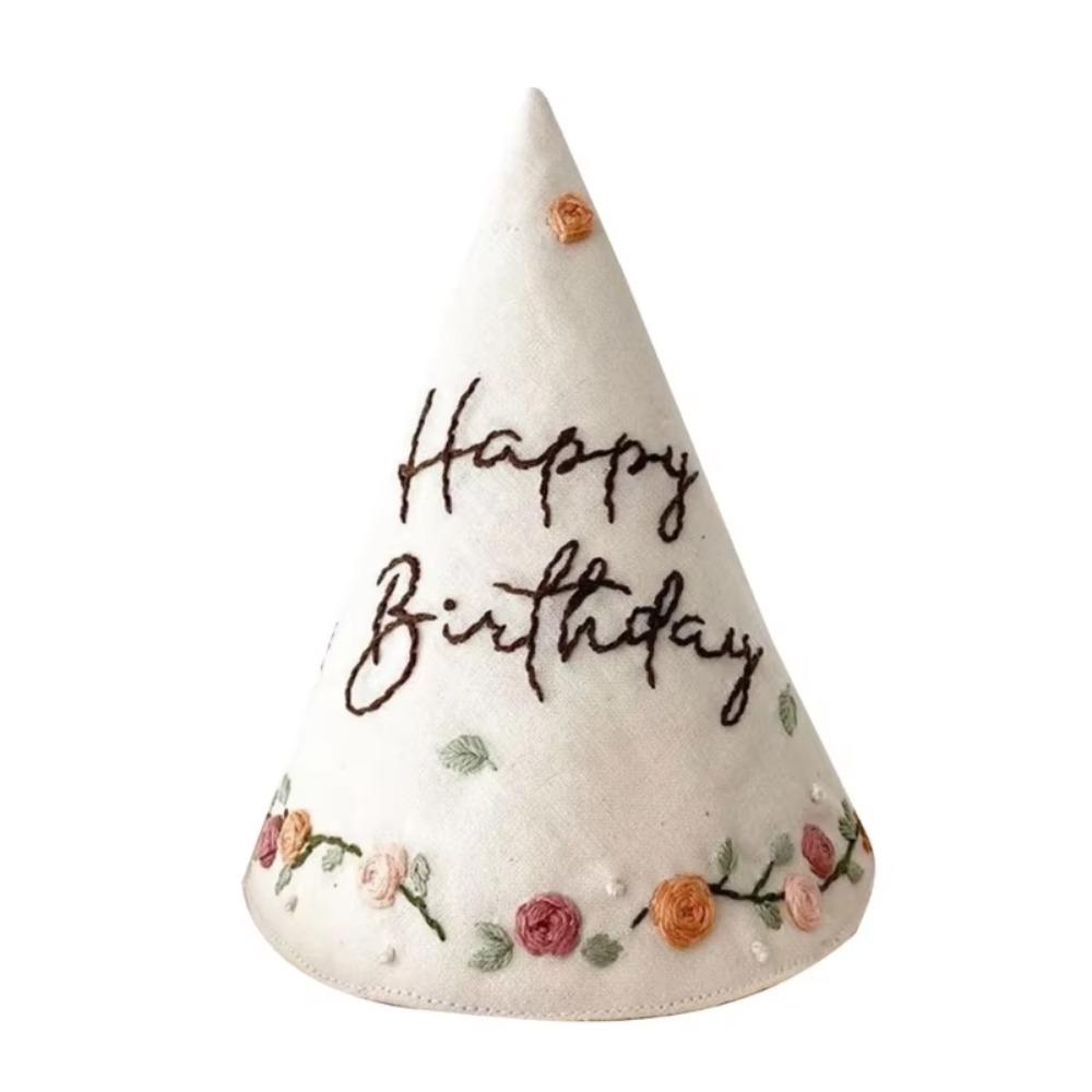 Cute Comfortable Party Hat Embroidery Linen Party Headdress Hats Bow Mesh Birthday Hat Toddlers