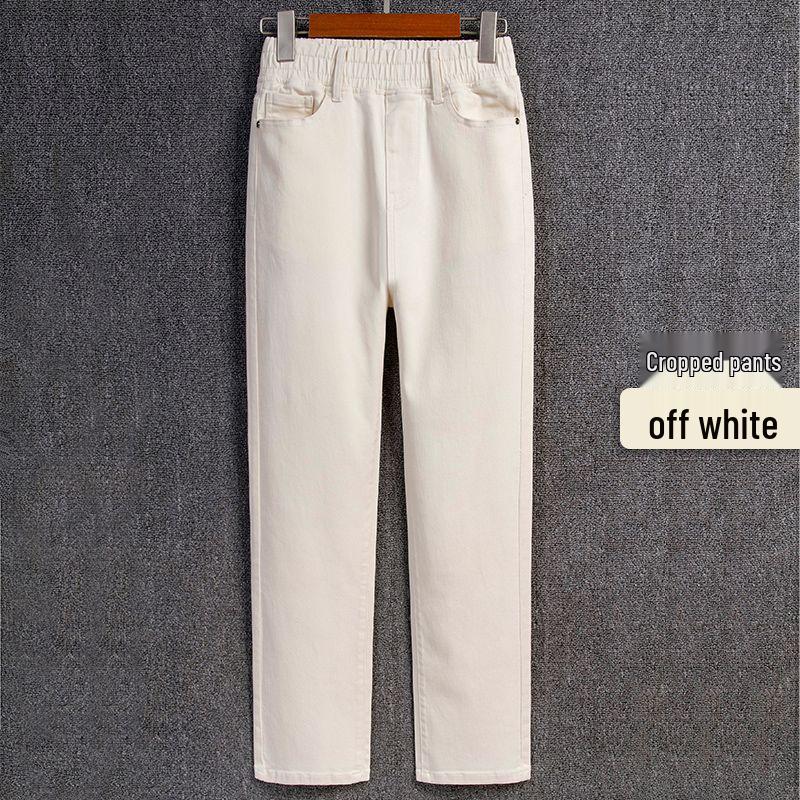 2026 Plus Size Women's Gray High Waist Straight-Leg Jeans with Elastic