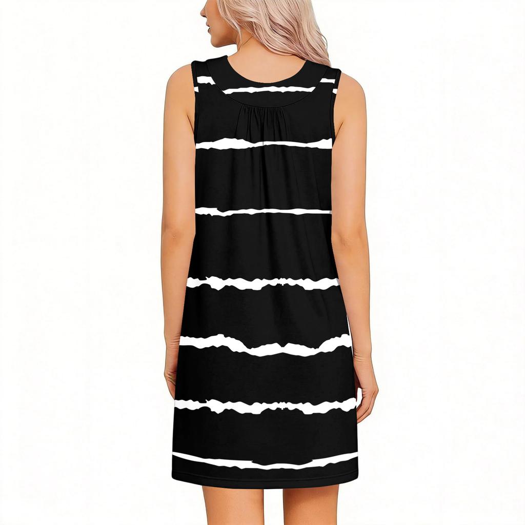 Sleeveless Striped Print Dress for Women with Front Tear-Away Design Suitable for Post Shoulder Surgery Recovery and Easy Wear