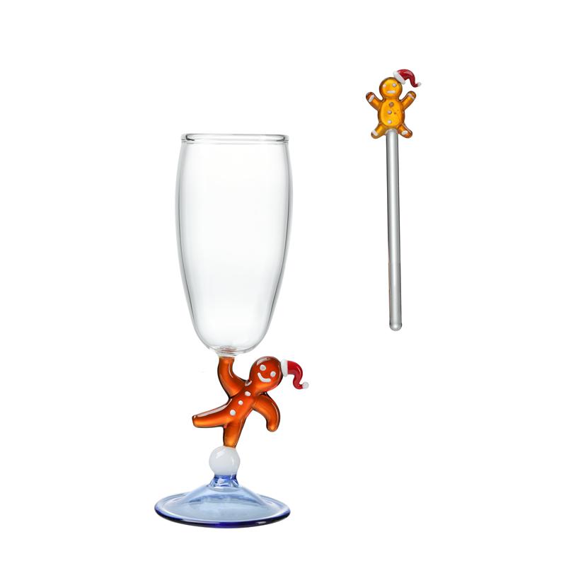 Christmas New Cute Gingerbread Man Wine Glass Ins Gift High footed Champagne Glass Festive Atmosphere