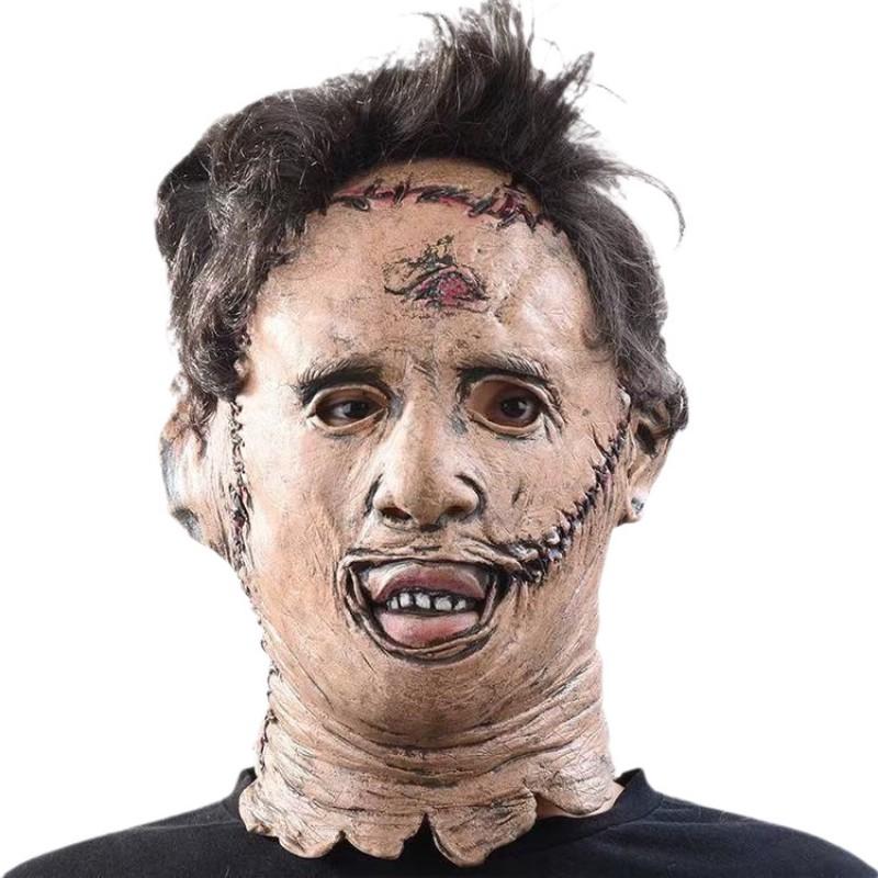 Halloween Horror Ganzgesichts-Latexmaske mit Perücke Texas Chainsaw Massacre Cosplay Kostüm Party Requisiten