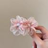 Retro Mesh Double Flower Hair Clip for Woman Sweet Pearl Bow Shark Clip Fashionable Girl's Back Head Hair Clamp