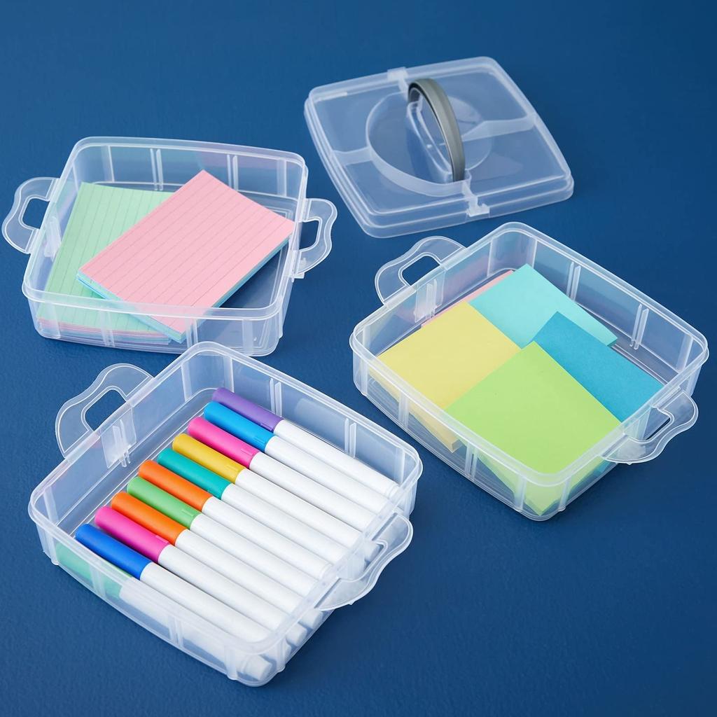 3-Tier Transparent Stackable Adjustable Compartment Slot Plastic Craft Storage Box Organizer Snap-lock Tray