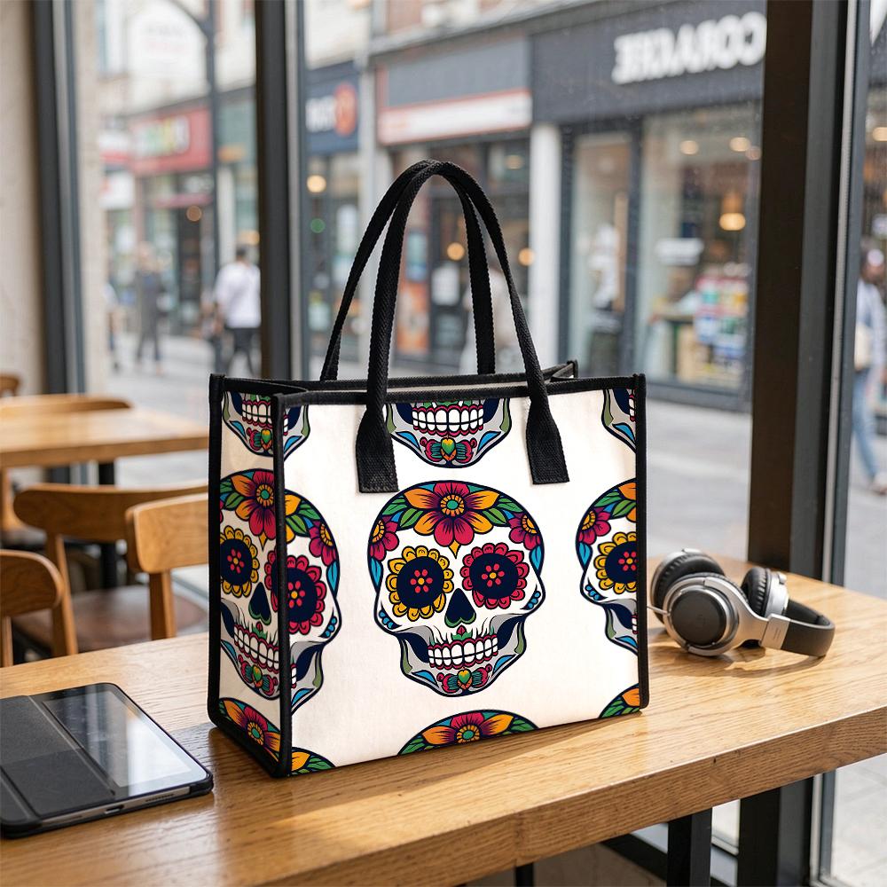 Sugar Skull Pattern Daily Tote Bag for Women Portable Travel Shoulder Bag Casual Handbag