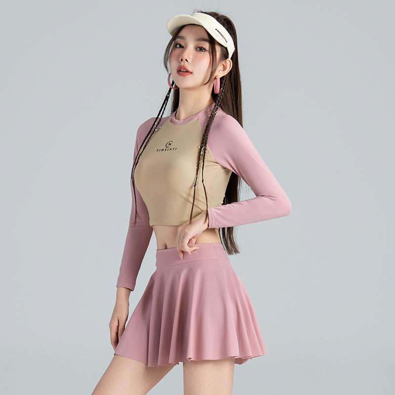 

Swimsuit split soak in hot spring conservative and thin cover belly flat angle sports swimming pool group swimsuit XXL рожевий