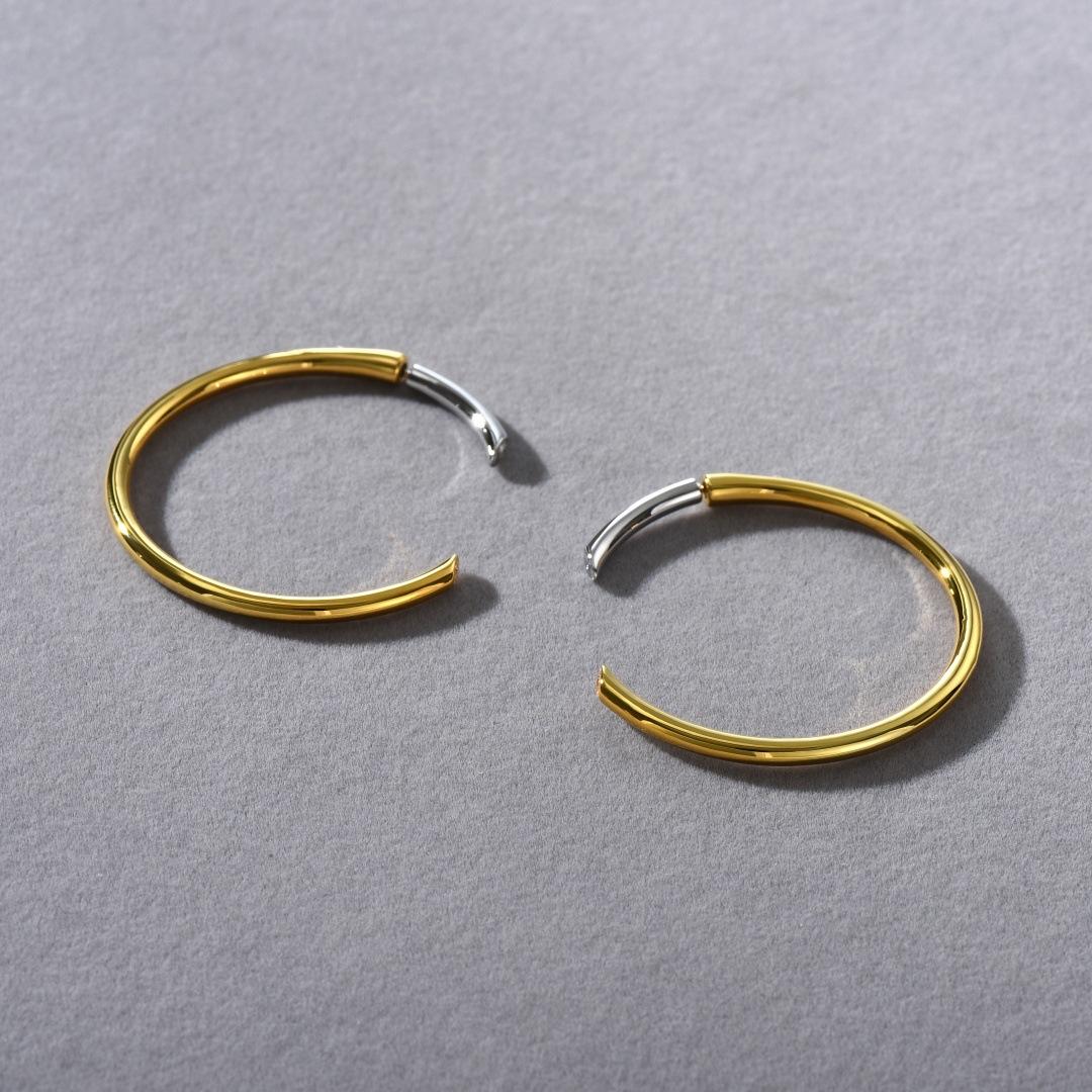 

Diamond-Set Gold And Silver Color Matching Large Circle S925 Silver Needle Niche Light Luxury Fashion Personalized Copper-Plated Real Gold Earrings