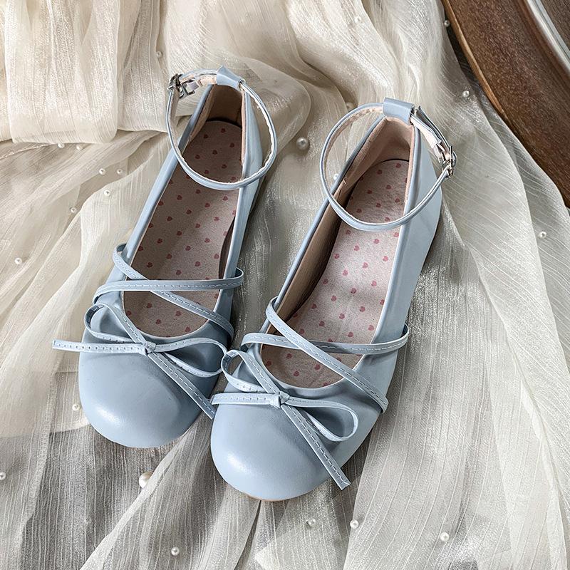 

French bow Mary Jane women s shoes 2025 spring and summer new temperament versatile low heel with skirt small leather shoes 40 синий