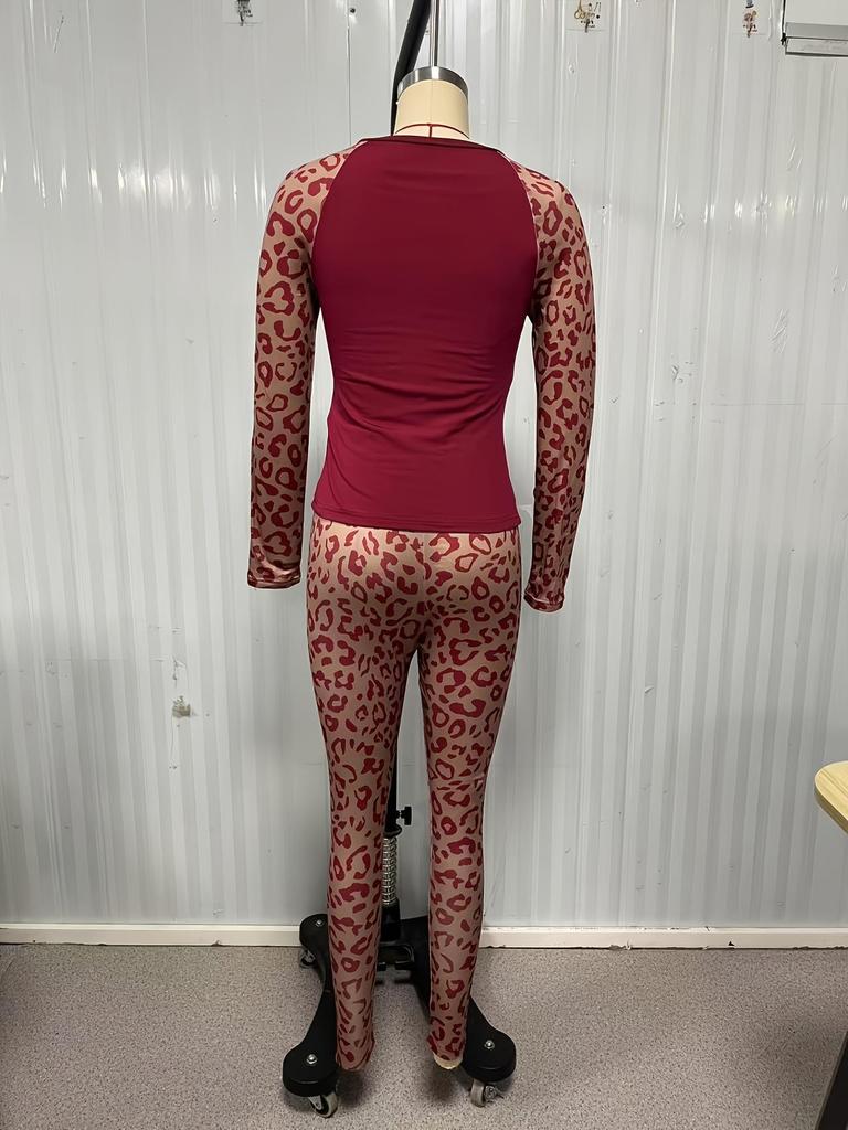 Leopard Print Women's Autumn/Winter Long Sleeve & Pants Home Wear Set