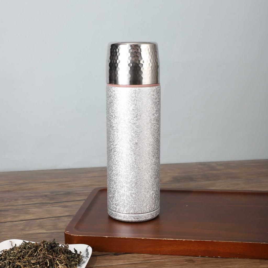 High-Value Titanium-Covered Double-Layer Thermos Cup Portable Hammer-Pattern Vacuum Stewed Teacup Light Luxury High-End Business Gift Cup