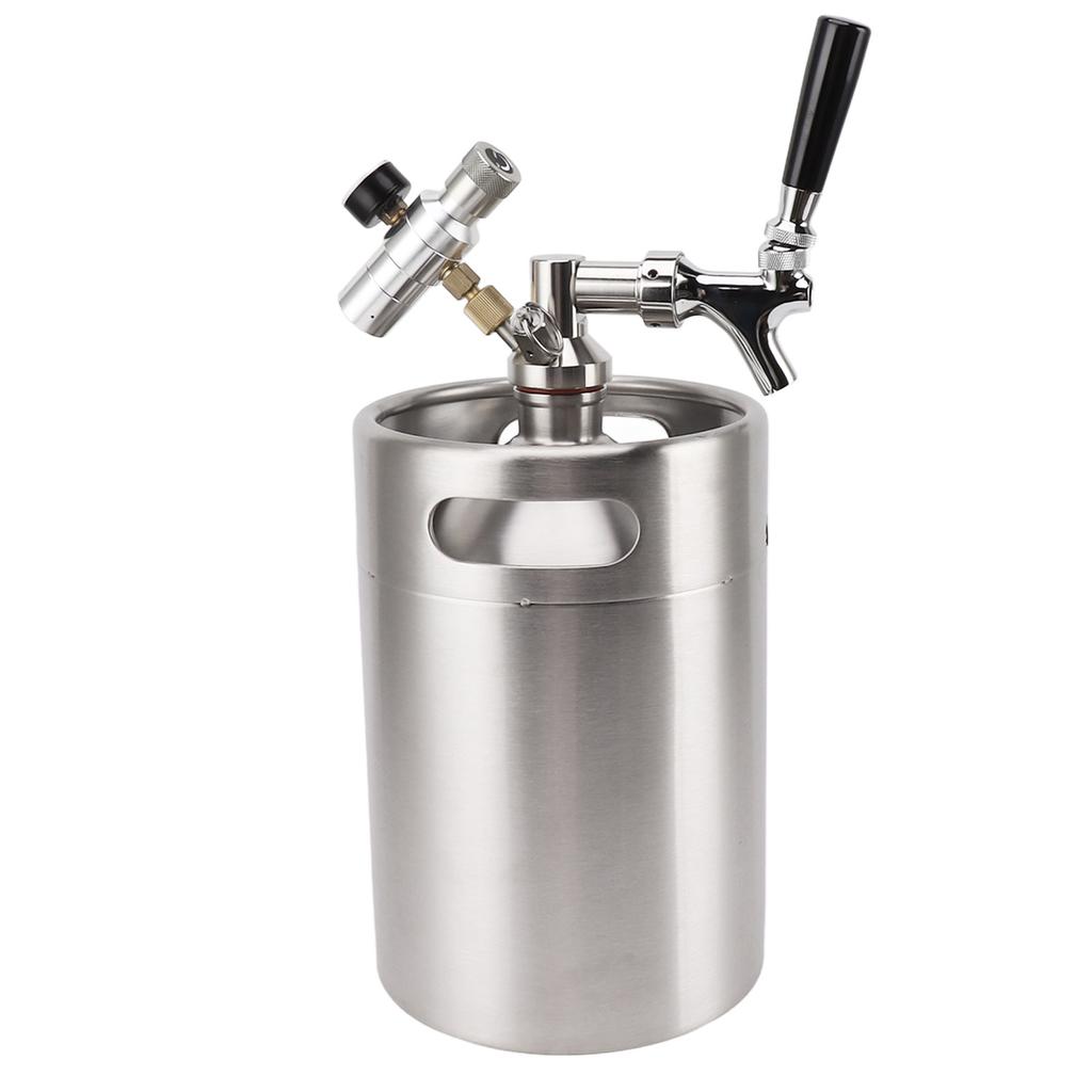 Mini Stainless Steel Beer Barrel with 60psi Gauge Dispenser Outlet Valve 5L Pressurized Mini Beer