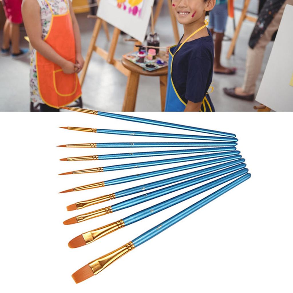 10 Pcs Paint Brushes Set Wooden Penholder Aluminum Joint Artist Paintbrushes for Home School Student Painter