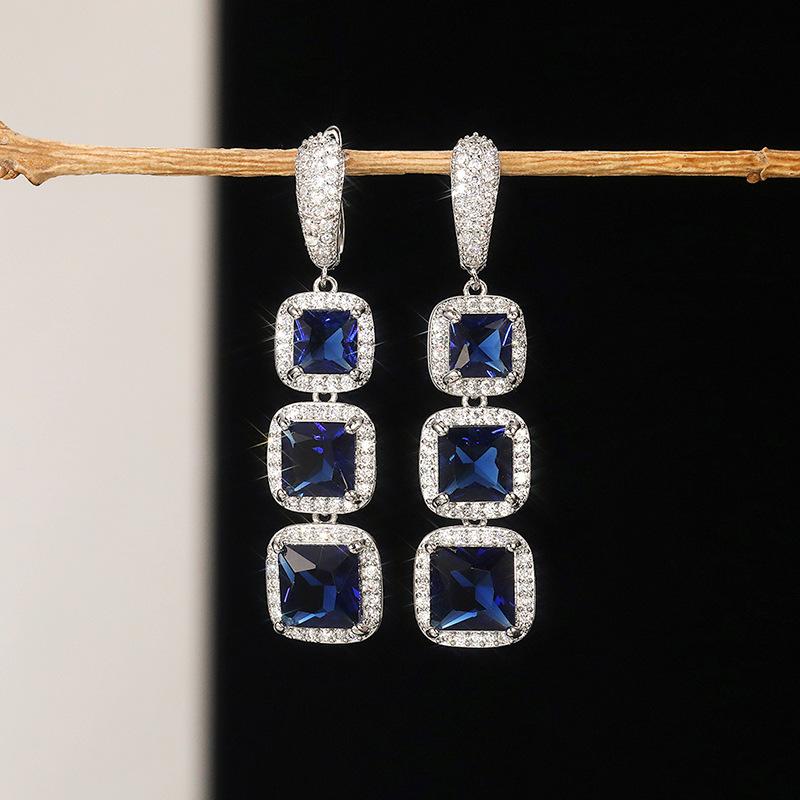 Square Stone Linear Drop Earrings for Women Elegant Style