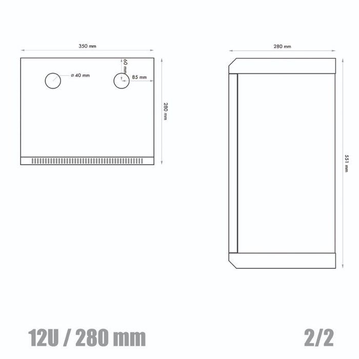 Datacom 10 12U/280 mm (verre) noir