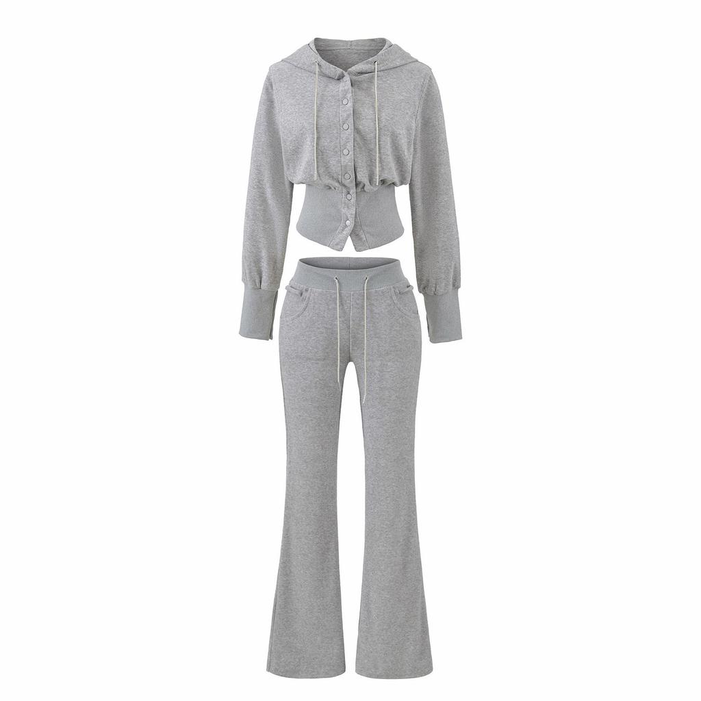 Spring 2026 Women's Diamond Chain Hooded Cardigan & Flare Pants Set