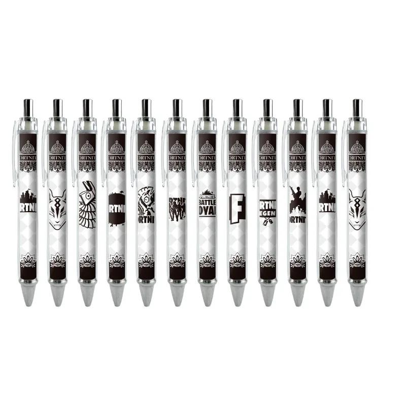 12pcs/set Fortnite Shooting Game Peripheral Ballpoint Pen Set Cartoon Anime Print Student Stationery Office Signature Supplies