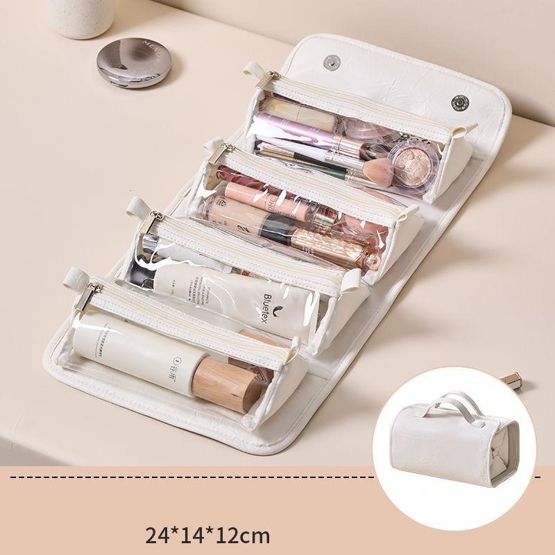 

PU Large Capacity Roll Up Cosmetic Bag Detachable Compartments Hanging Makeup Bag Portable Travel Toiletry Bags бежевый