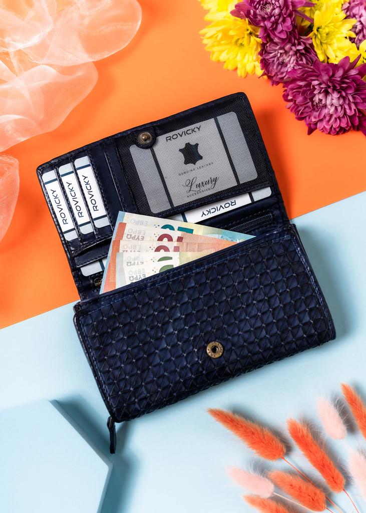 Women's Leather Wallet R-N22-ZPT-7354 D.Blue