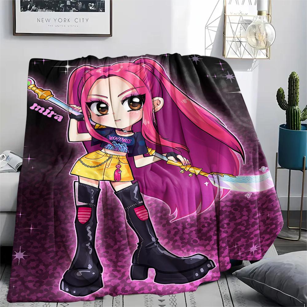1PC Kpop Demon Hunters Print Flannel Blanket, High quality All Seasons, Home Decor, Warmth and Comfort, Perfect for Christmas Gifts