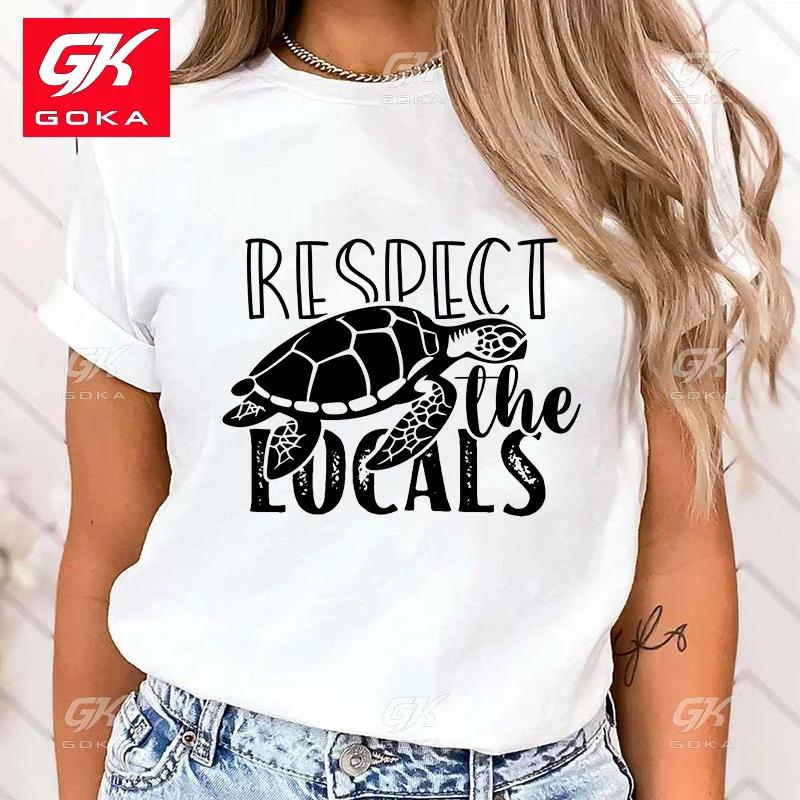 Premium Cotton T Shirt WomenS Fashion Funny Protect The Ocean Respect The Locals Letter Print T Shirt Female Casual Unisex Tops S