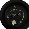 Light Luxury Retro Court Style Turquoise Imitation Pearl Four-Leaf Clover Necklace Bracelet Ring Light Luxury High-End Set