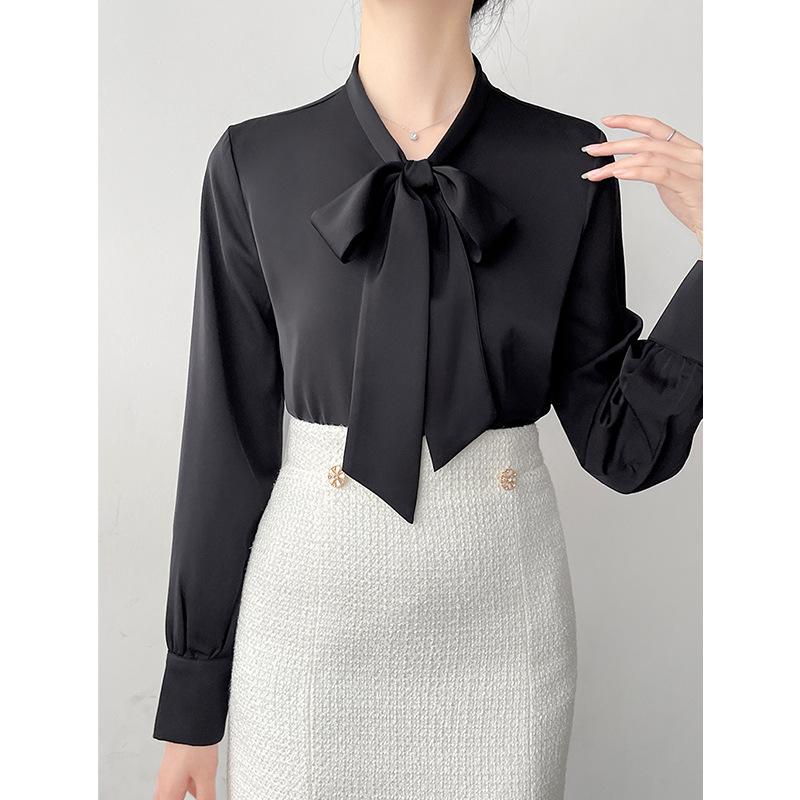 High-Grade Satin Bow Ribbon Shirt - Spring 2025 Women's Slim Professional Top