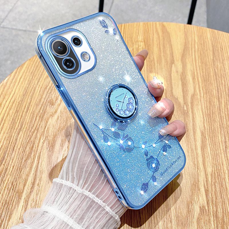 

KADEM Для Xiaomi Mi 11 Lite 4G/5G/11 Lite 5G NE Чехол для телефона с подставкой Цветок из страз TPU чехол Blue