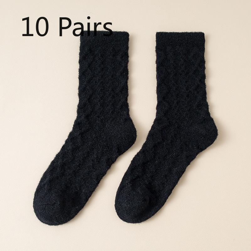 

10 Pairs of Women s Autumn and Winter Plush and Thick Solid Color Diamond Tube Warm Floor Socks 10 Pairs