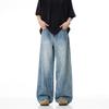 New retro washed cleanfit blue straight jeans trendy men's American wide-leg casual trousers