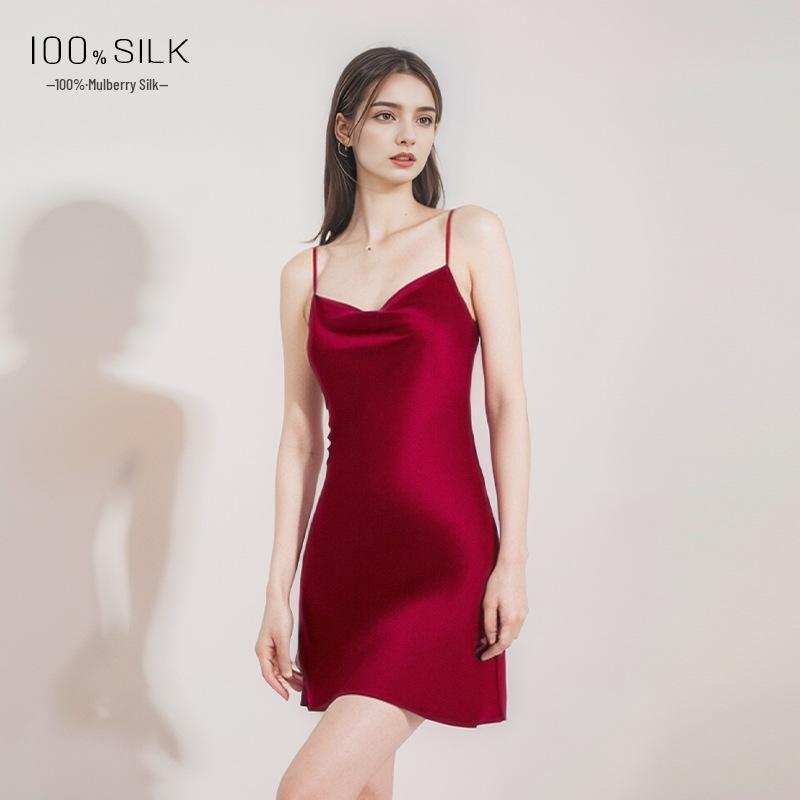 

2026 Spring/Summer Women s Drape Neck Silk Nightgown - 100% Mulberry Silk Camisole Dress XL (110-125 lbs)