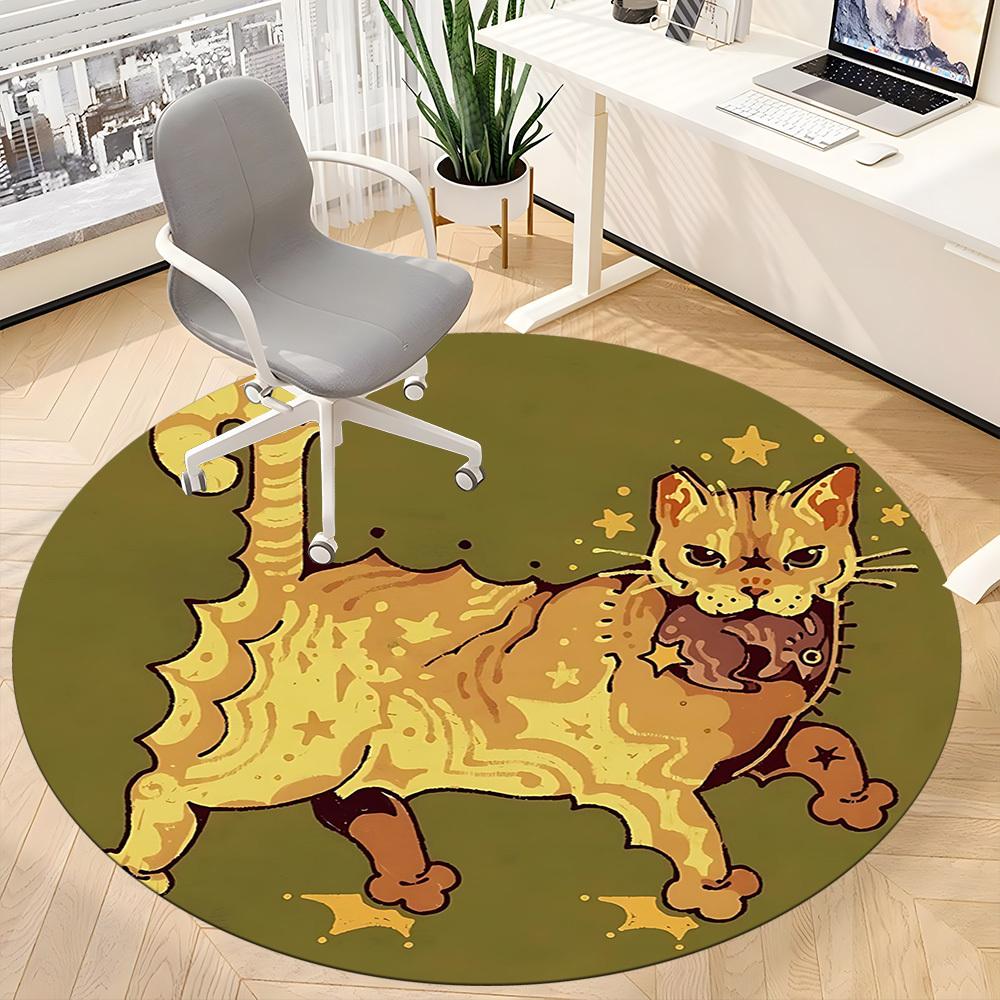 1PCCat Star Office Round Area Rug,  Mat Suitable For Office, Under Office Chairs Bedroom Living Room Home Decor, Room Deco