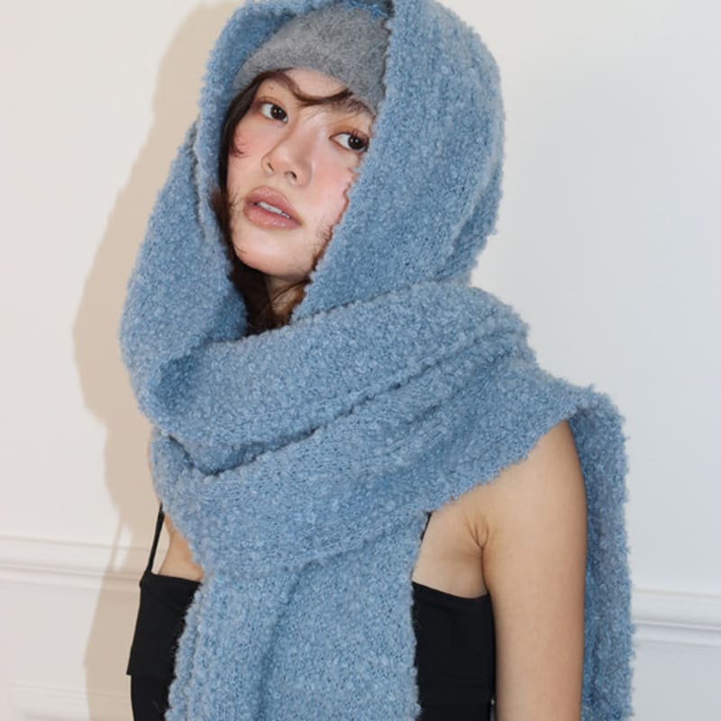 MEENDERI ALPACA KNIT LONG MUFFLER - BLUE