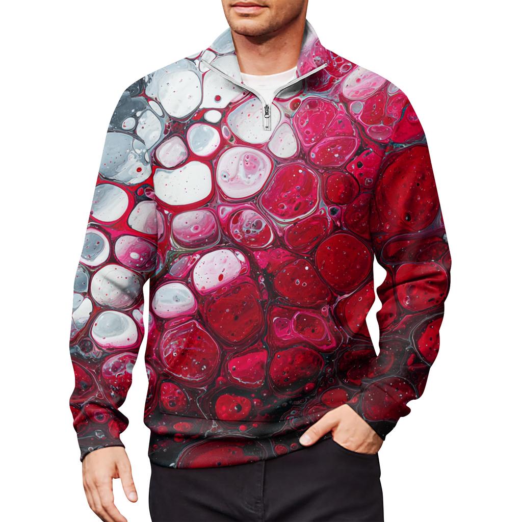 Men's Loose Casual 1/4 Zip Sweatshirt Fashion Printed Long Sleeve Top With Pockets