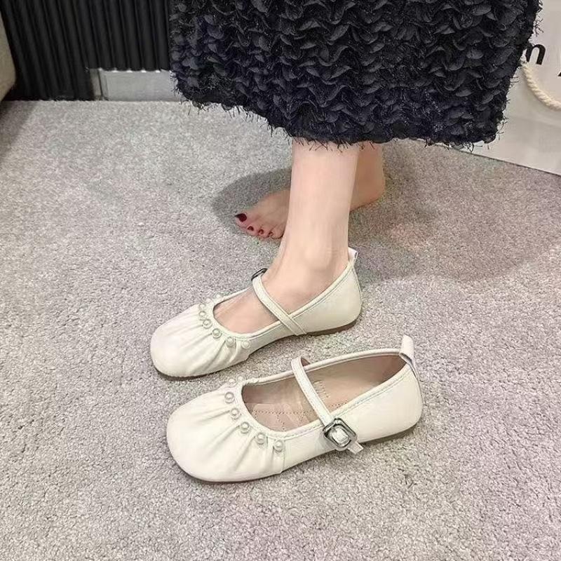 French Pearl Mary Jane Shoes Girl 2025 Spring New Fairy Evening Wind Large Size Soft Sole Ballet Grandma Single Shoes