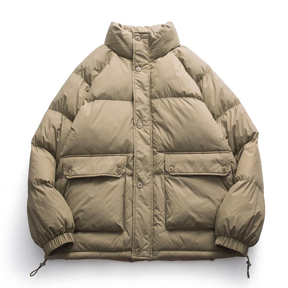 

Зимняя персонализированная серая теплая хлопковая куртка на молнии с боковым карманом, утолщенная свободная мужская куртка с воротником-стойкой и капюшоном 4XL