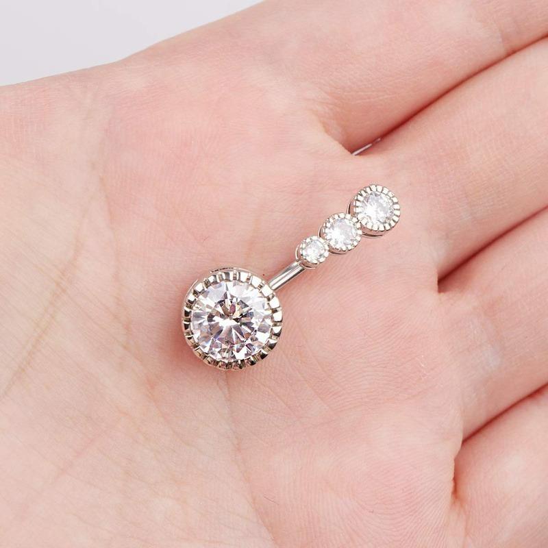 Zircon Crystal Belly Button Rings For Women Nombril Ombligo Navel Ring Surgical Steel Barbell Heart Round Body Piercing Jewelry