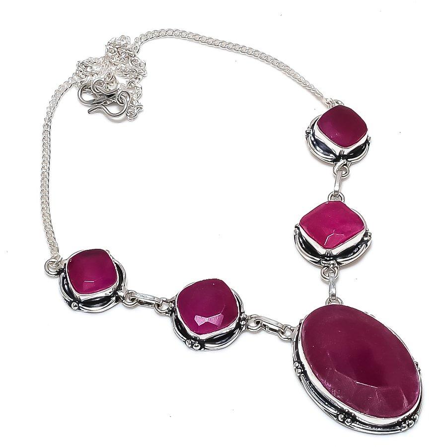 Ruby(Simulated) Gemstone 925 Sterling Silver Jewelry Necklace 18" s2i81