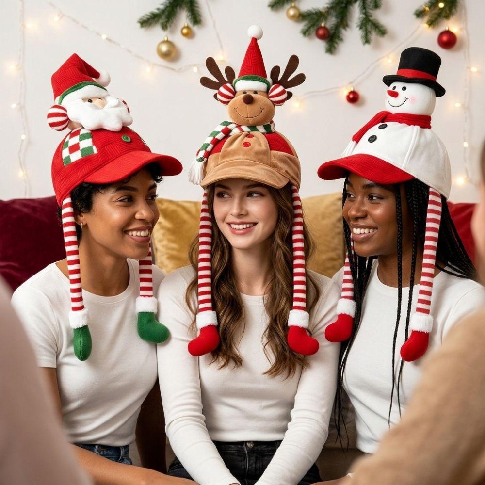 Long Leg 3D Christmas Plush Cap Warm Soft Snowman Party Hat Reindeer Character Cap Photo Props