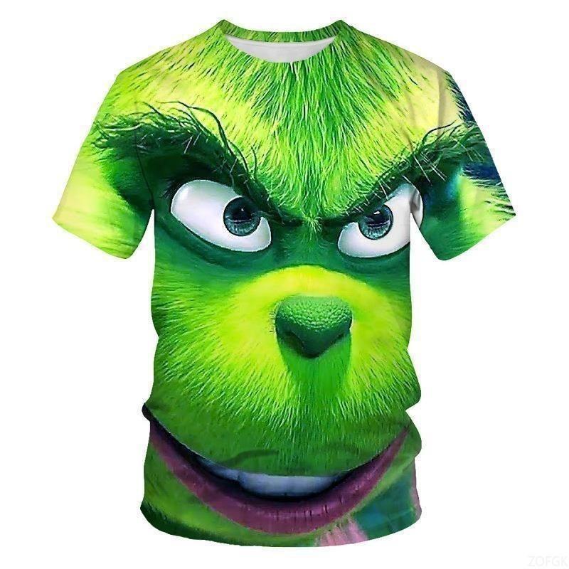 Fashion Men's T-shirt Christmas Cartoon Green Monster 3D Print Boy Daily Casual Pullover Summer Men's Oversized Top Clothing