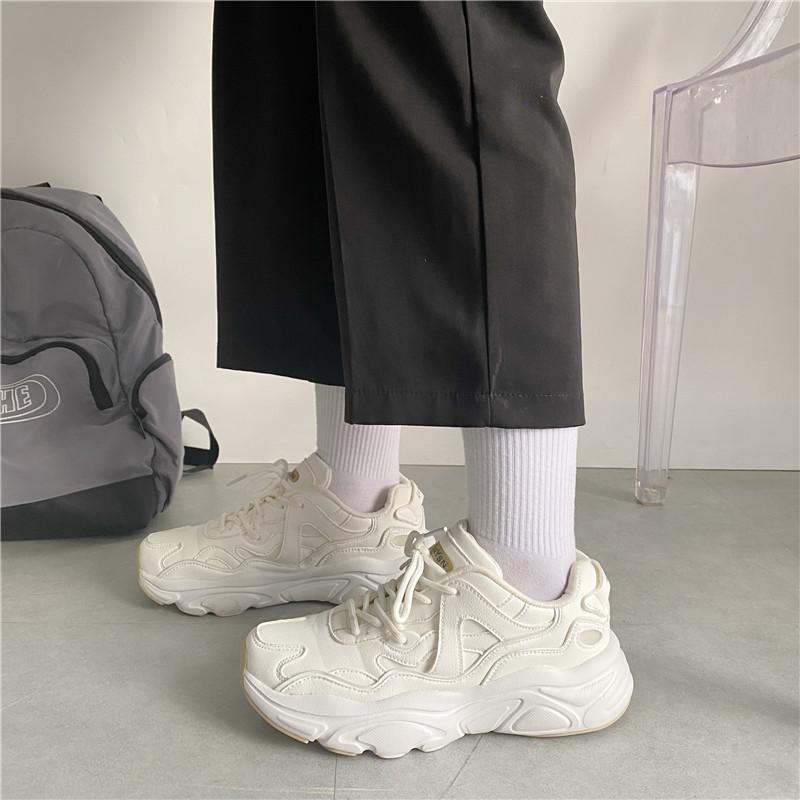 

Осень и зима новые туфли папы на толстой подошве с увеличением роста в гонконгском стиле, корейская версия, модные, универсальные, студенческие, повседневные, спортивные туфли для женщин 44 молочный белый