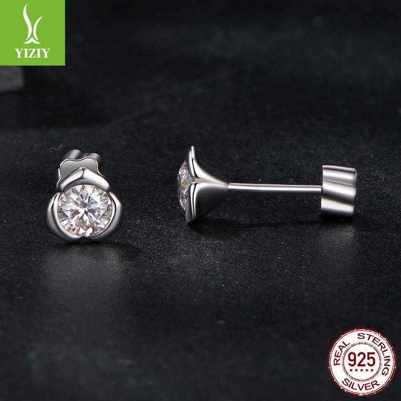 Simple Rose Temperament Shining Moissanite Stud Earrings S925 Sterling Silver Platinum Plated Versatile Jewelry Earrings Women