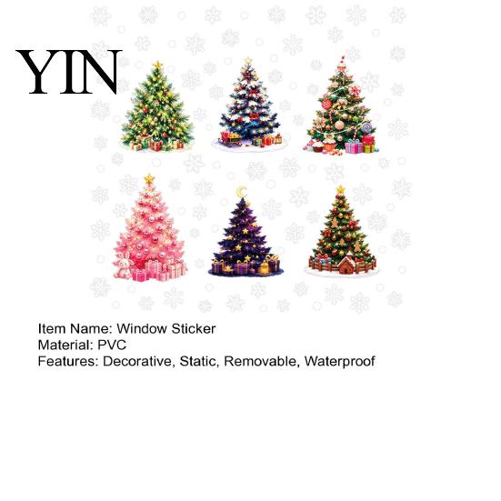 Colorful Snowflake Glass Clings 6Pcs Christmas Tree Static Window Sticker, PVC Cling, Removable Decal Transparent Film for Holiday Home Decoration,