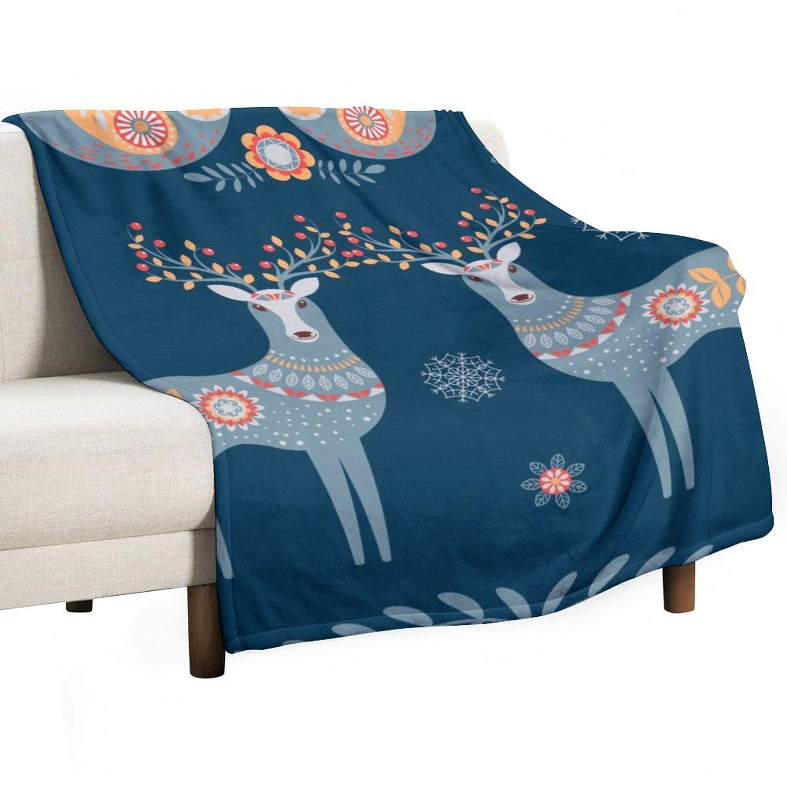 

Nordic Winter Blue Throw Blanket Thermals For Travel Cute Plaid Tourist bed plaid Blankets 30x40in