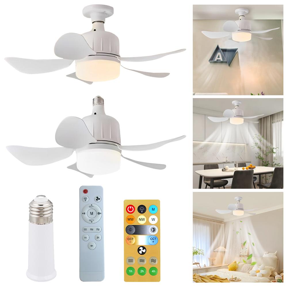 Indoor Ceiling Fan Light 17.7 Inch Chandelier Ceiling Fan E27 Base Remote Control Light Bulb Fan with Socket for Kitchen Bedroom