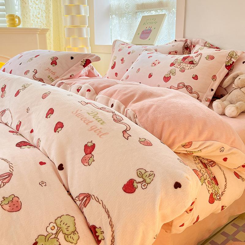 

Комплект из четырех предметов из молочного бархата, двусторонний бархатный утолщенный комплект из трех предметов, бархатная простыня для общежития Faley, пододеяльник, коралловый бархат, зима 1.5m fitted sheet 4pcs