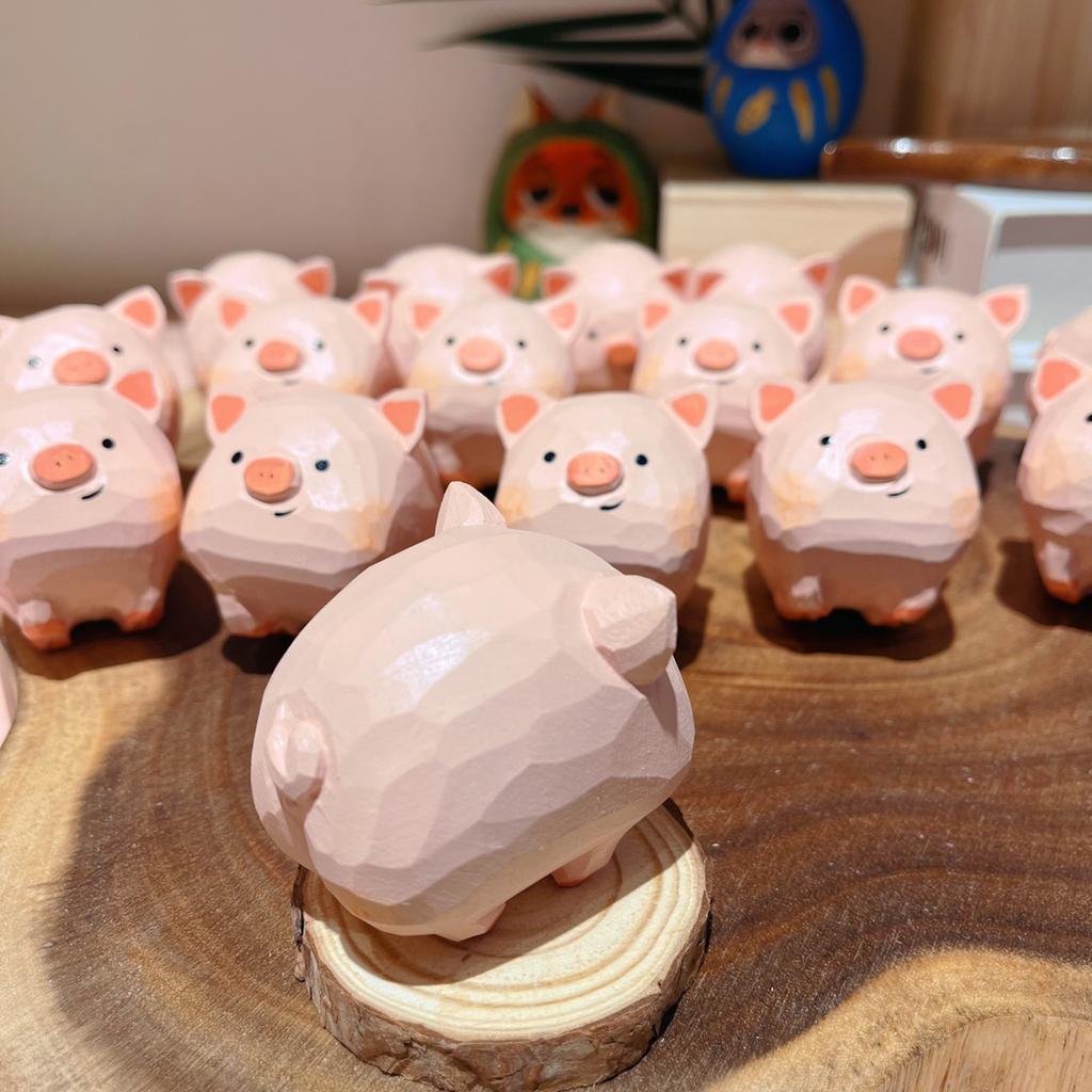 Hand-made Wooden-Pig Figurine Zodiac Theme Desk Decoration Gifts Solid Woods Material