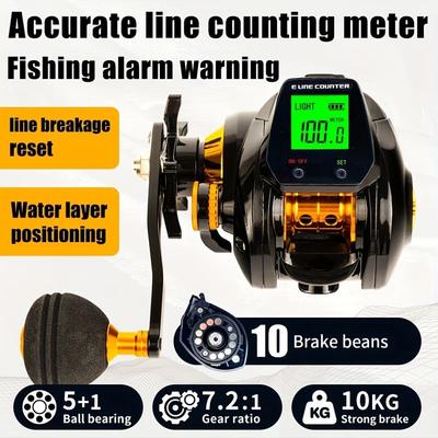 Nuovo Mulinello da Pesca Elettrico Conta Linea Baitcasting con Ampio Schermo Display Digitale con Allarme di Scarico Impermeabile Ruota a Goccia Resistenza di Lunga Durata