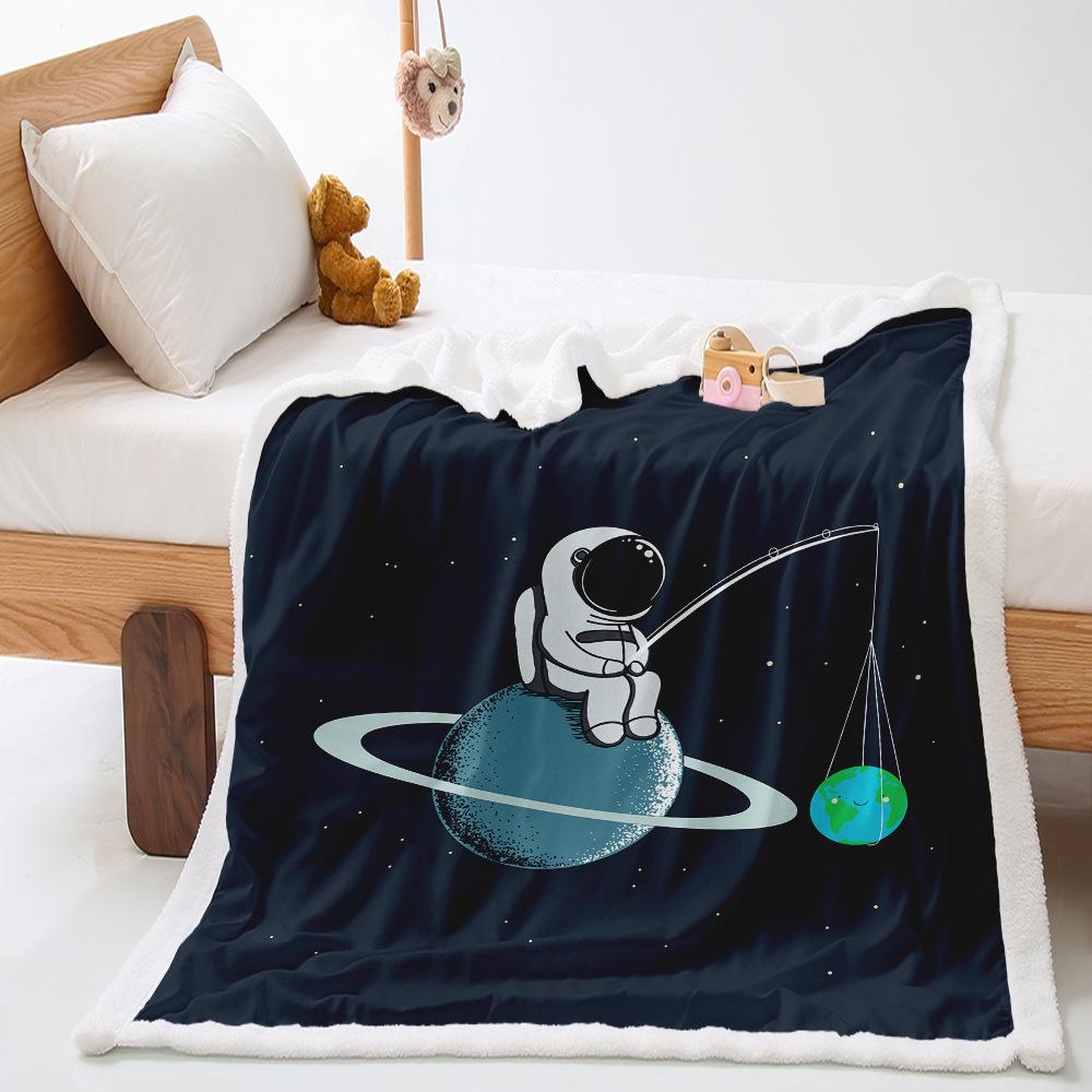 Astronaut 2D Digital Printing Thickened Lamb Wool Crystal Fleece Blanket Blanket