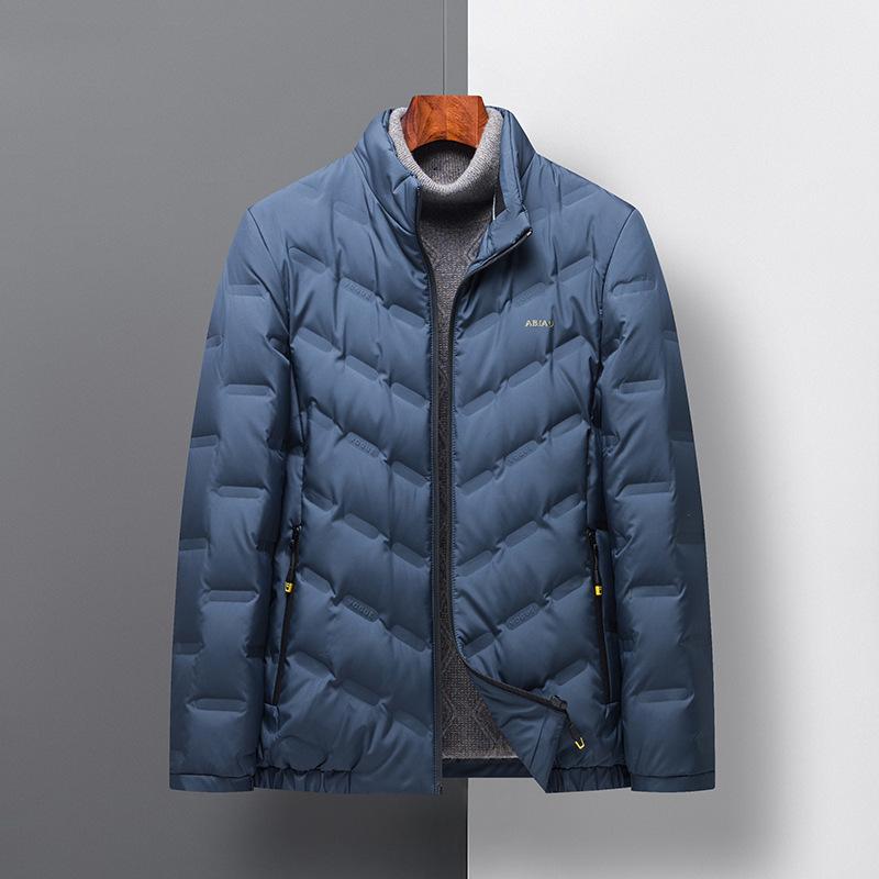 

Новый деловой джентльменский повседневный пуховик с воротником-стойкой и клетчатым топом для мужчин среднего возраста зимнее пальто 190 синий