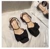 YD- [] Gentle Wind Bow Word with Square Head Short Heel Soft Sole Sandals Women